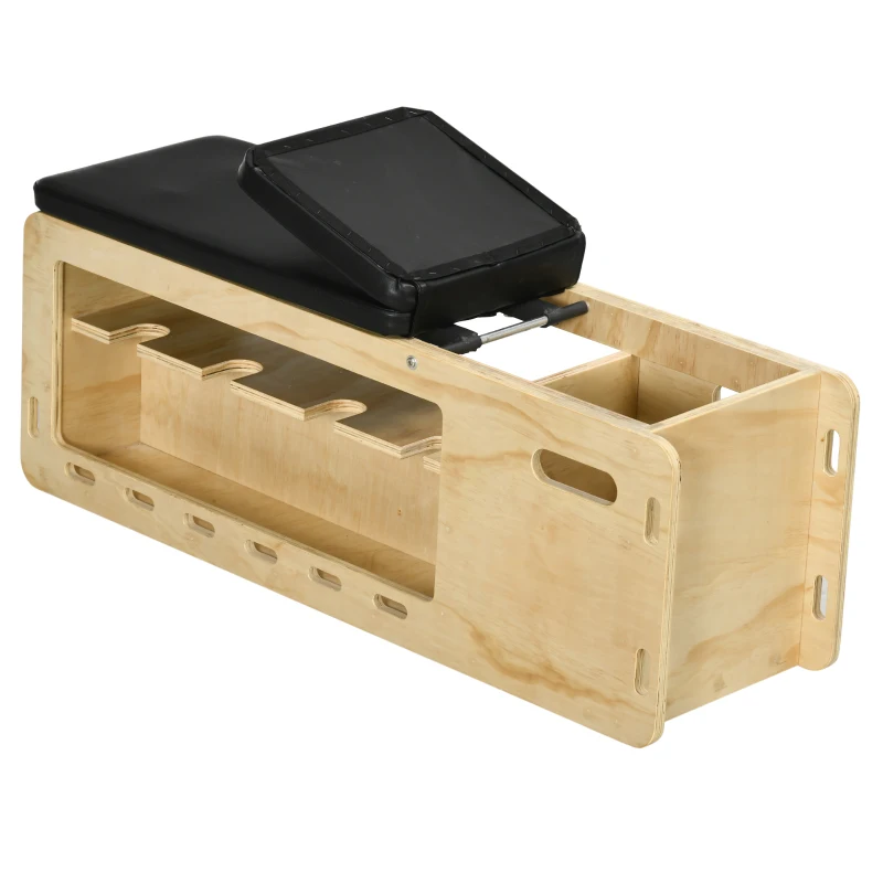 HOMCOM Hantelbank mit Hantelablage, 1 Aufbewahrungskorb, in 6 Positionen verstellbar, Massivholz, Natur + Schwarz