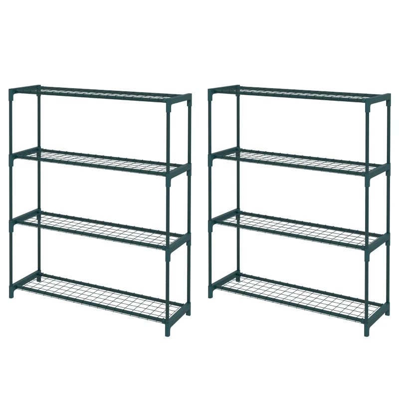 Outsunny Modern Plant Stand, 4-Tier Planter Holder with Steel Frame, Outdoor Flower Display Rack for Potted Plants Garden Balcony Decor, Dark Green