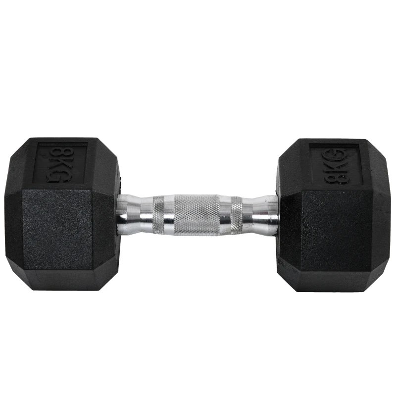 HOMCOM Hexagon Kurzhantel Gusseisen Hantel Gummi-Hantel Griff gerändelt Gewichte Metall Gummi schwarz 2 x 8 KG