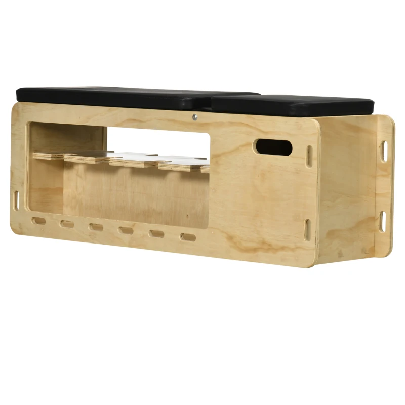 HOMCOM Hantelbank mit Hantelablage, 1 Aufbewahrungskorb, in 6 Positionen verstellbar, Massivholz, Natur + Schwarz