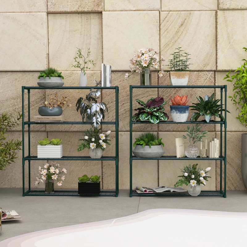 Outsunny Modern Plant Stand, 4-Tier Planter Holder with Steel Frame, Outdoor Flower Display Rack for Potted Plants Garden Balcony Decor, Dark Green