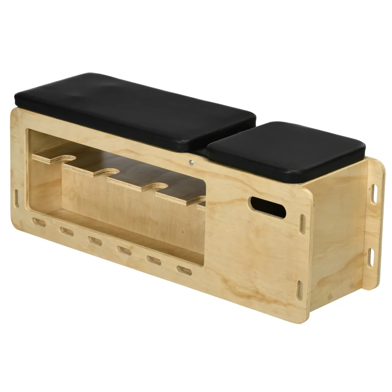 HOMCOM Hantelbank mit Hantelablage, 1 Aufbewahrungskorb, in 6 Positionen verstellbar, Massivholz, Natur + Schwarz