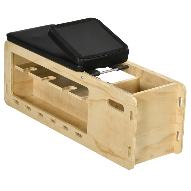 HOMCOM Hantelbank mit Hantelablage, 1 Aufbewahrungskorb, in 6 Positionen verstellbar, Massivholz, Natur + Schwarz