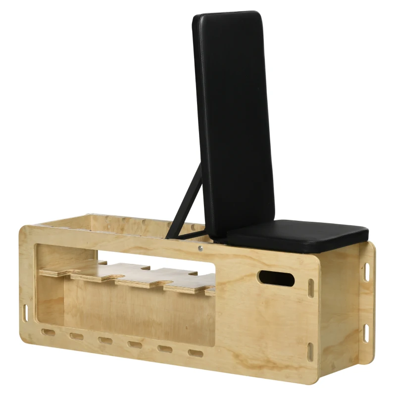 HOMCOM Hantelbank mit Hantelablage, 1 Aufbewahrungskorb, in 6 Positionen verstellbar, Massivholz, Natur + Schwarz