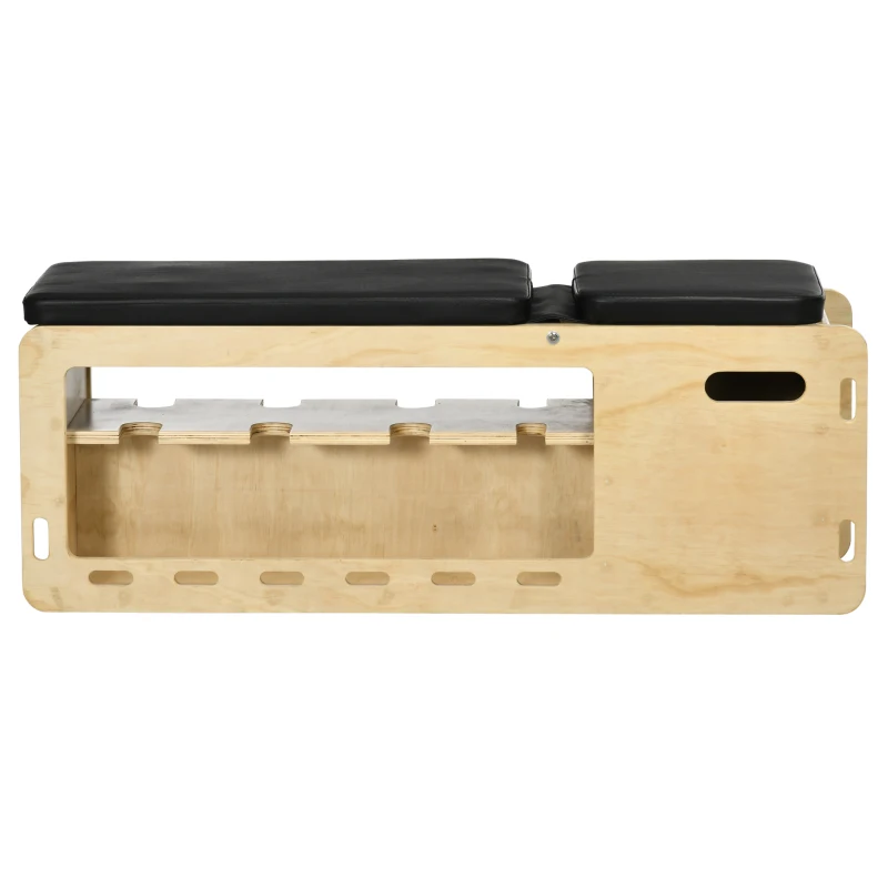 HOMCOM Hantelbank mit Hantelablage, 1 Aufbewahrungskorb, in 6 Positionen verstellbar, Massivholz, Natur + Schwarz