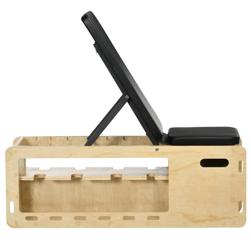 HOMCOM Hantelbank mit Hantelablage, 1 Aufbewahrungskorb, in 6 Positionen verstellbar, Massivholz, Natur + Schwarz