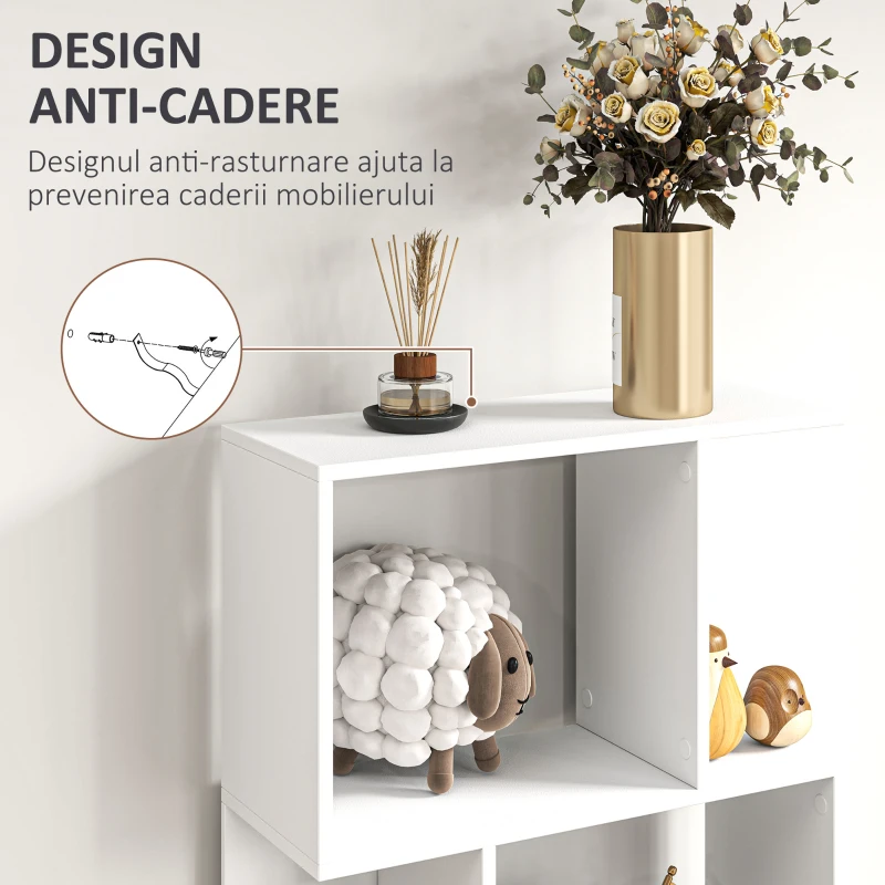 HOMCOM Raft pentru Cărți cu 5 Rafturi Separate, Bibliotecă în Formă de S din Lemn, 60x24x184,5 cm, Alb