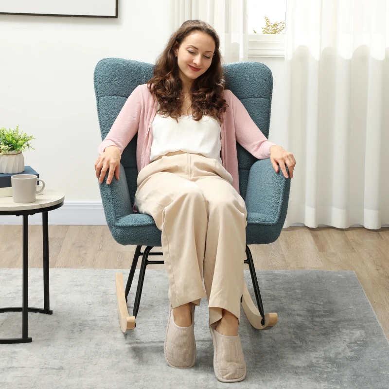 HOMCOM Schommelstoel, Ergonomisch Ontwerp, Echte Houten Glijders, Tot 120 kg, Lichtblauw(m-8)