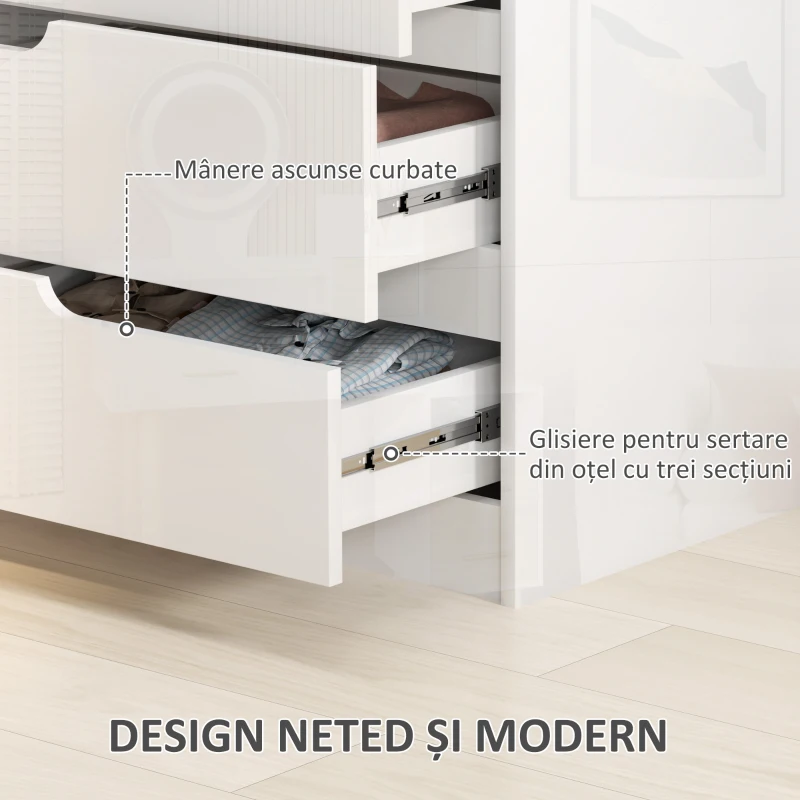 HOMCOM Comodă cu 4 Sertare Modernă și Minimalistă, Comodă din Pal Melaminat, 60x40x85 cm, Alb Lucios