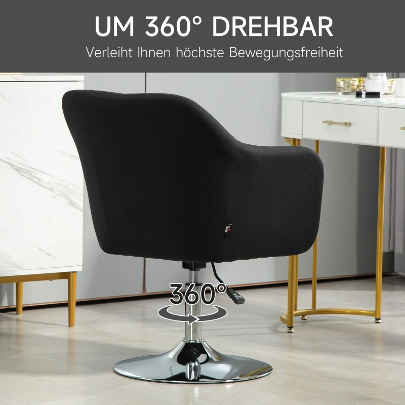 HOMCOM Draaistoel, in hoogte verstelbare bureaustoel, linnen-achtig polyester, metaal, 60 x 60 x 79-91 cm, Zwart