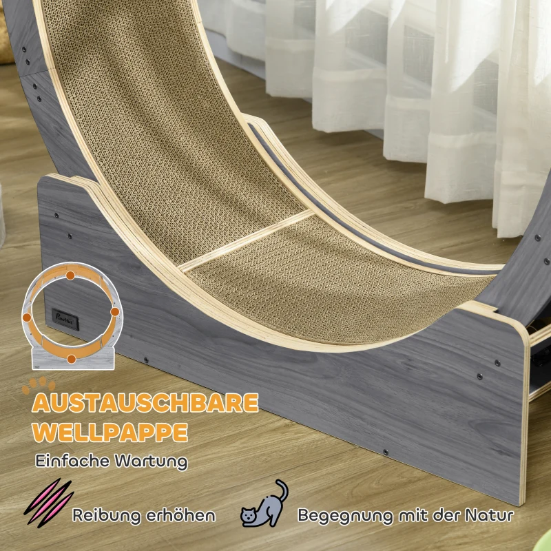 PawHut Kattenlooprad, 91 cm met Rem en Krabmat, voor Actieve en Gezonde Kattenbeweging, Grijs