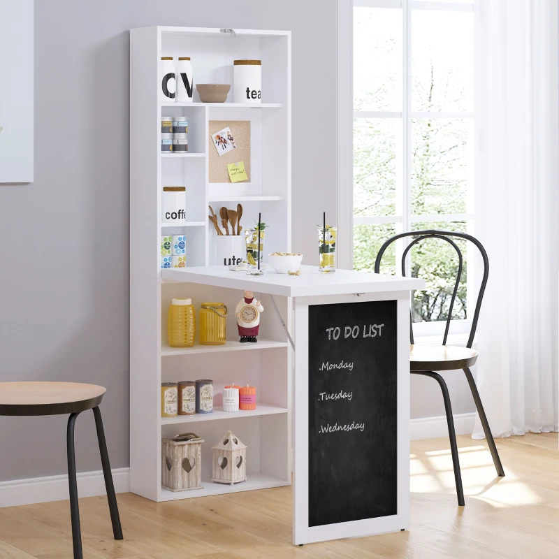 HOMCOM Birou Pliabil 2‑in‑1 – Cu Biblioteca si Tabla, Alb