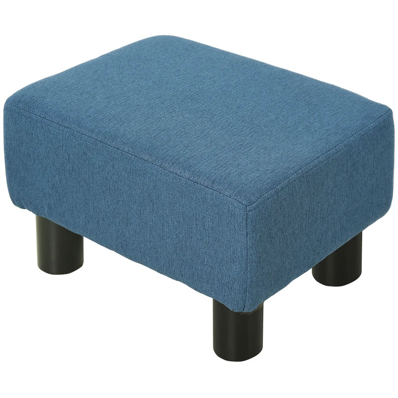 HOMCOM Linen Fabric Footstool Ottoman Cube with 4 Plastic Legs, Blue