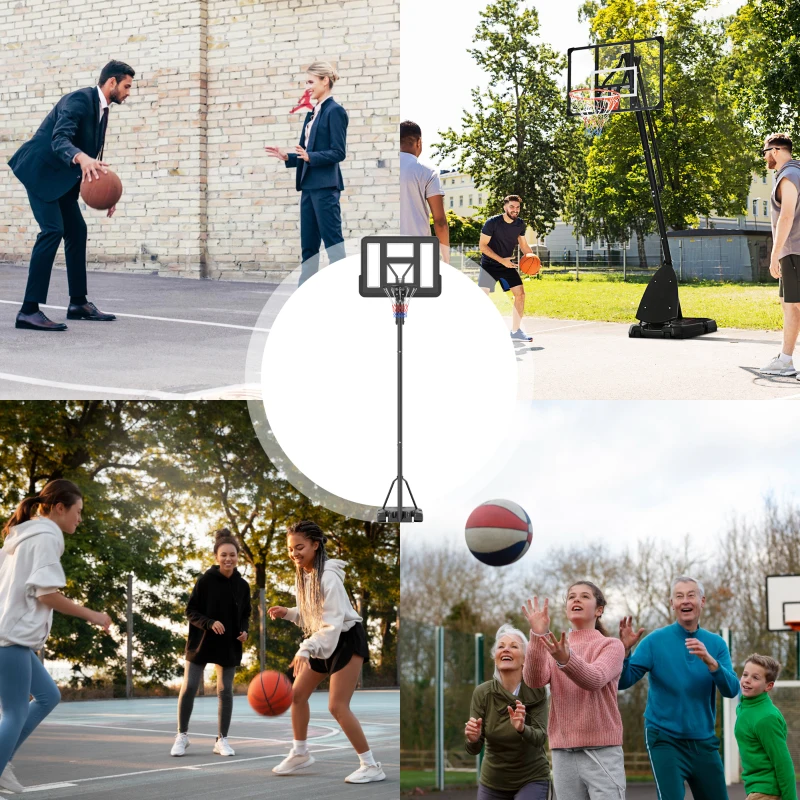 SPORTNOW Basketballständer, höhenverstellbare Korbhöhe 235-305 cm, befüllbare Basis mit Rädern, Schwarz(m-12)