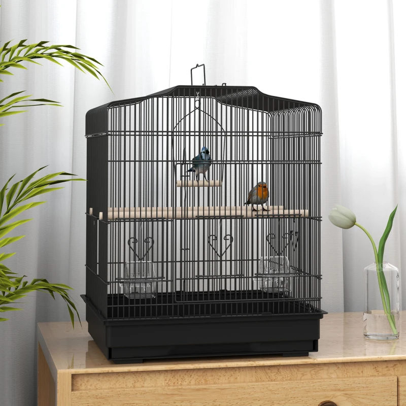 PawHut Large Metal Bird Cage with Perches, Food Bowls, Swing, for Budgies, Parakeets, Black