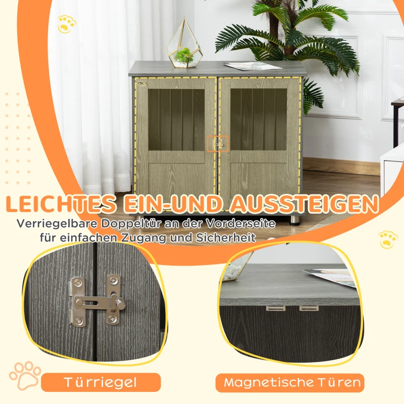 PawHut Hondenbench, huisdierbench, hondenkooi met slot, magnetische deur, hondenhuis met ramen, voor middelgrote honden, 85 x 55 x 75 cm, Grijs(m-6)