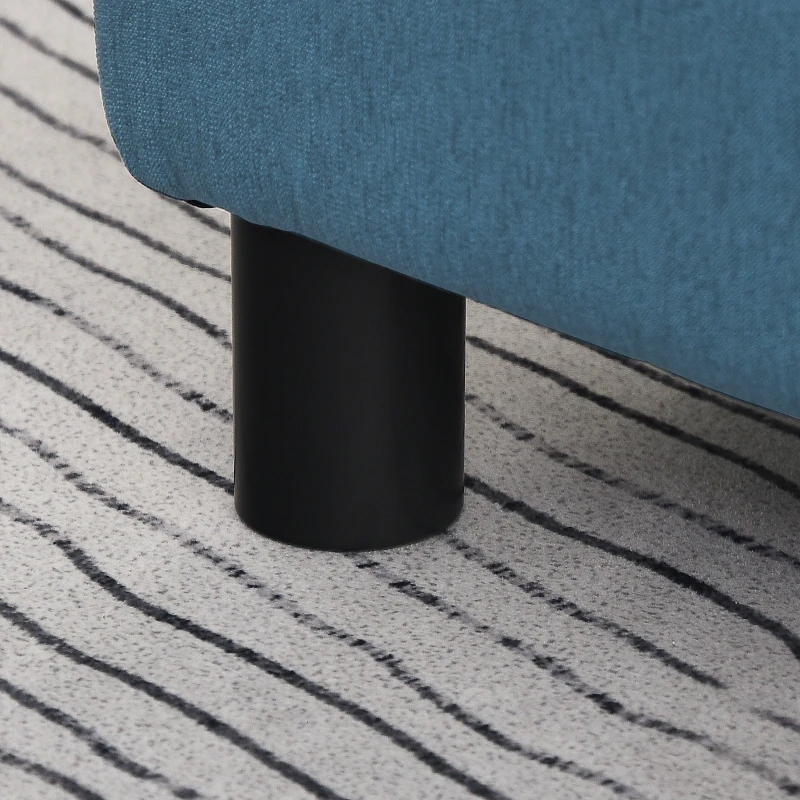 HOMCOM Reposapiés Salón de Tela de Lino Taburete Bajo con Asiento Acolchado Marco de Madera Patas Azul Oscuro