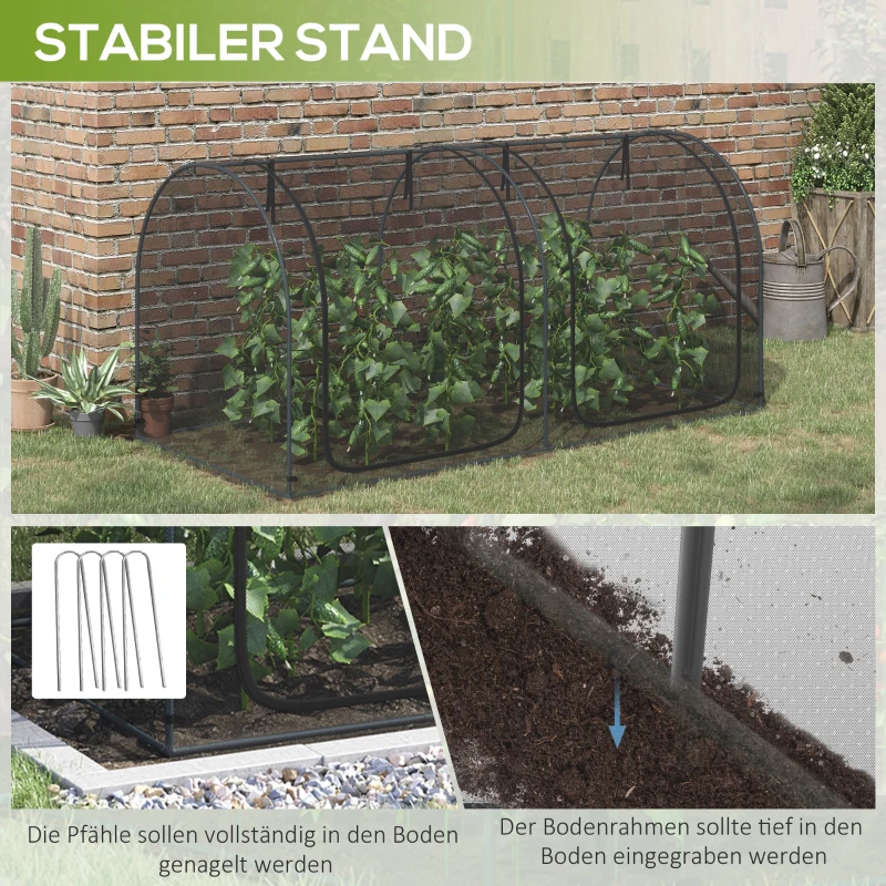 Outsunny 2,49 x 1,2m Tuinnet, Plantenbeschermingstent met Deur, Winddicht Ongediertenet met Stalen Frame, Zwart
