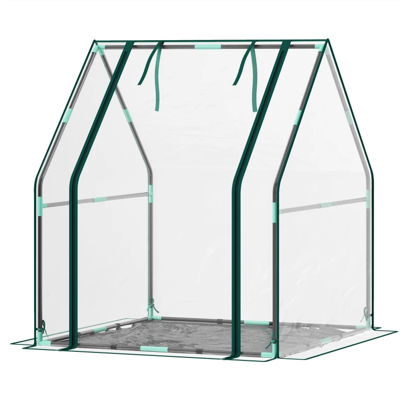 Outsunny Invernadero de Exterior con Puerta con Cremallera Base Impermeable y Marco de Acero 90x90x105 cm Transparente