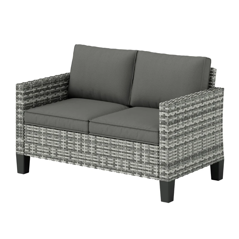 Outsunny Two-Seater Rattan Outdoor Sofa - Light Grey