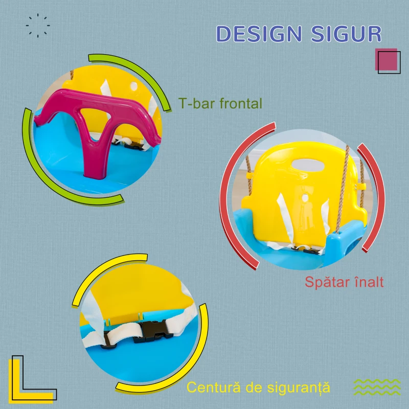 Leagan Copii 3 in 1 Outsunny – Cu Spatar si Centuri