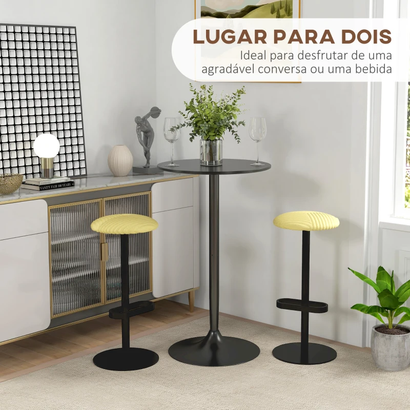HOMCOM Mesa de Bar Redonda Mesa Alta de Cozinha Moderna com Estrutura de Aço para 2 Pessoas Ø60x102 cm Preto