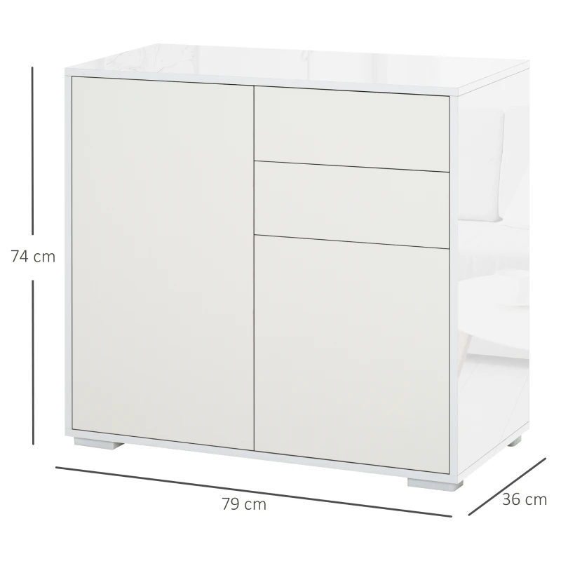 HOMCOM High Gloss Sideboard, Storage Cabinet with Drawers, Door Cupboard and Push-Open Design, White