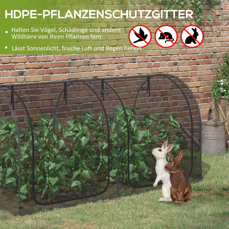 Outsunny 2,49 x 1,2m Tuinnet, Plantenbeschermingstent met Deur, Winddicht Ongediertenet met Stalen Frame, Zwart