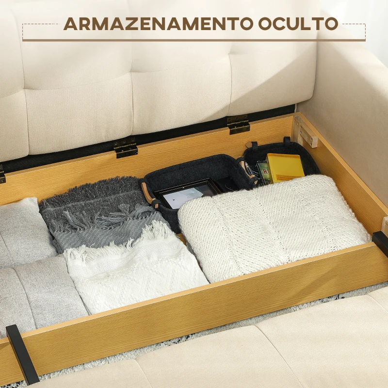HOMCOM Sofá Cama de 2 Lugares com 2 Almofadas Apoio para os Braços e Armazenamento Sofá Duplo Moderno 152x101x81 cm Bege