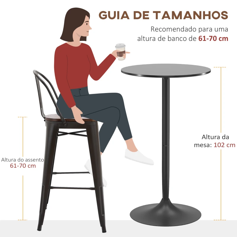 HOMCOM Mesa de Bar Redonda Mesa Alta de Cozinha Moderna com Estrutura de Aço para 2 Pessoas Ø60x102 cm Preto