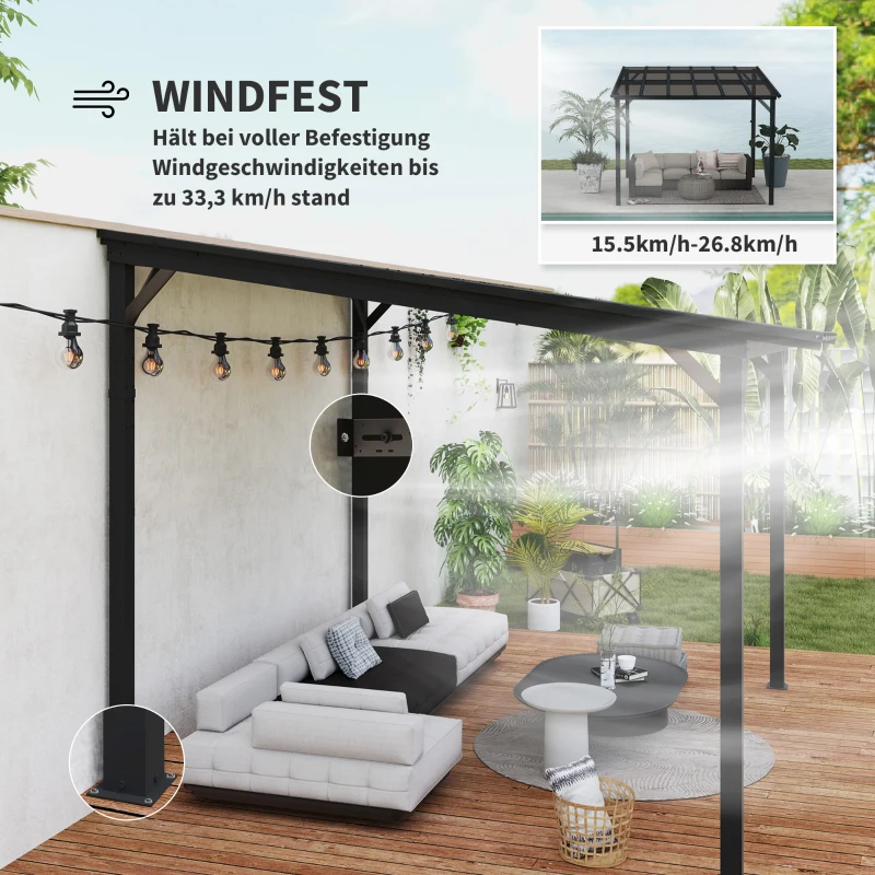 Outsunny 3 x 3 m Metallpergola, Gartenpergola mit wasserfestem Dach, freistehend, windfest, UV-beständig, Dunkelgrau(m-6)