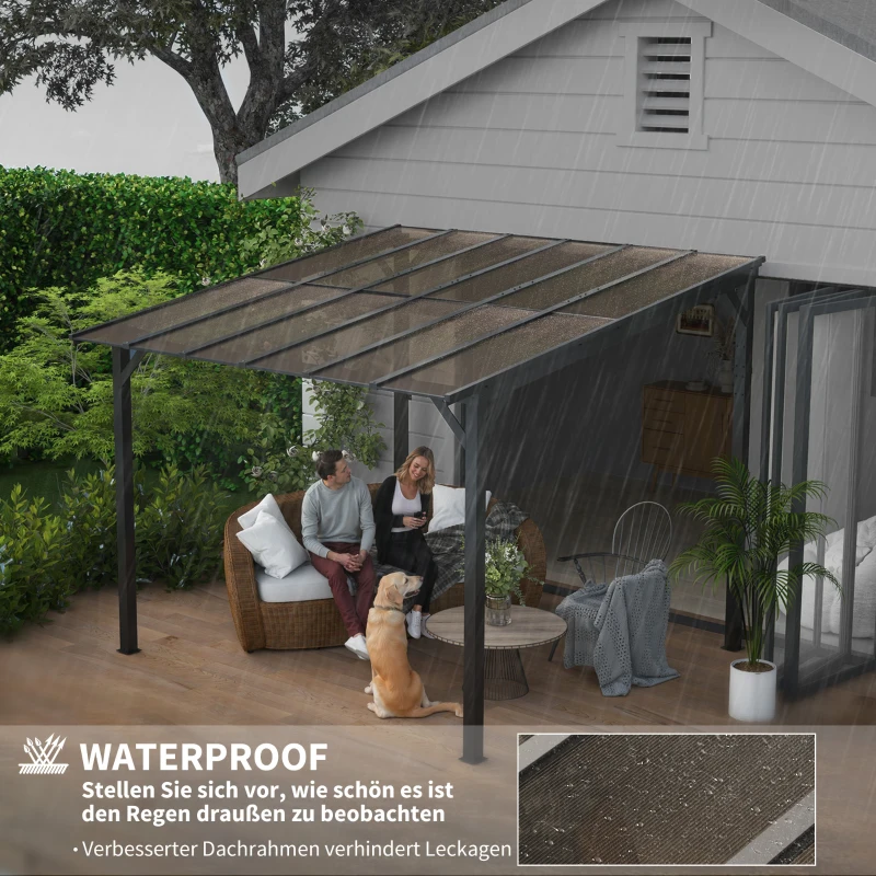 Outsunny 3 x 3 m Metallpergola, Gartenpergola mit wasserfestem Dach, freistehend, windfest, UV-beständig, Dunkelgrau(m-5)