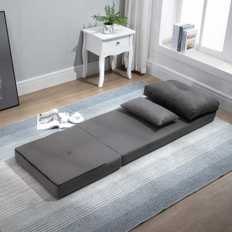 HOMCOM Opvouwbare Bodemstoel Slaapmat, 2-in-1 Ontwerp, Afneembaar Kussen, 60 x 80 x 56 cm, Donkergrijs