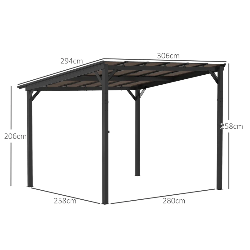 Outsunny 3 x 3 m Metallpergola, Gartenpergola mit wasserfestem Dach, freistehend, windfest, UV-beständig, Dunkelgrau(m-3)