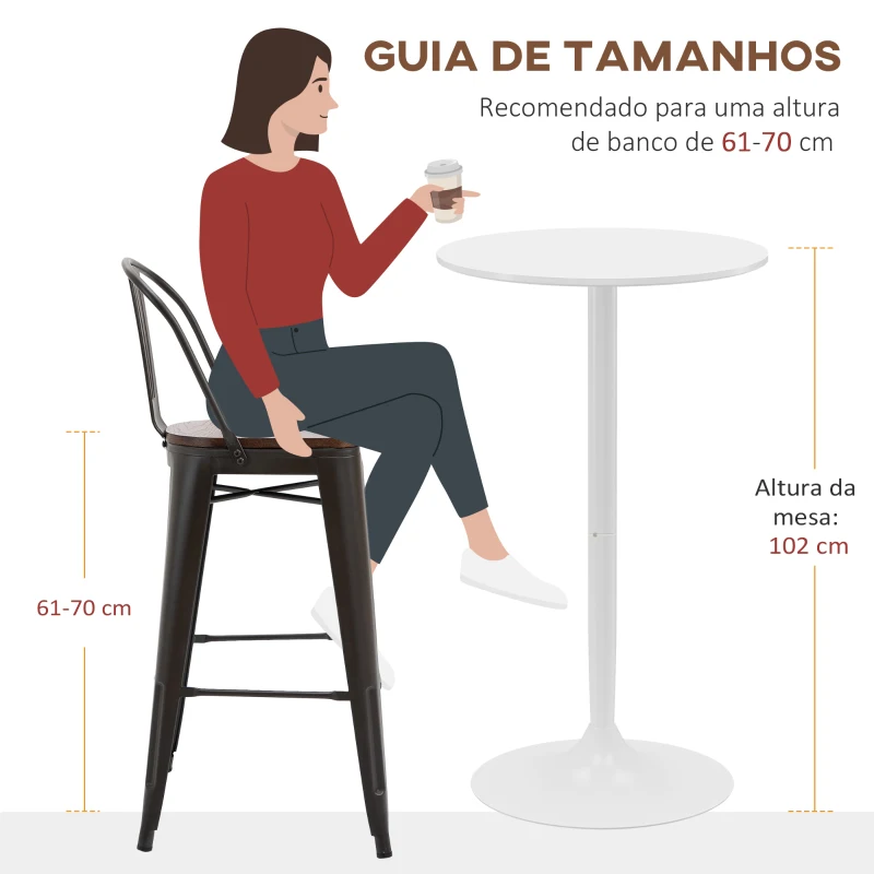 HOMCOM Mesa de Bar Redonda Mesa Alta de Cozinha Moderna com Estrutura de Aço para 2 Pessoas Ø60x102 cm Preto