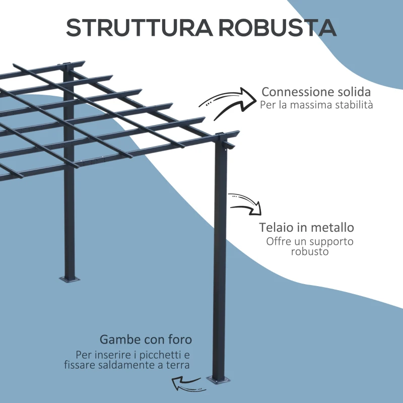 Outsunny Gazebo Pergola da Giardino 3x3m Decorabile con Rampicanti in Metallo Nero