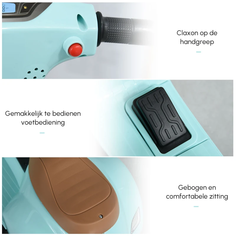 HOMCOM VESPA elektrische motorfiets kindermotorfiets elektrisch voertuig 18-36 maanden 3 km/h LED licht geluid PP-kunststof metaal groen 66.5 x 38 x 52 cm
