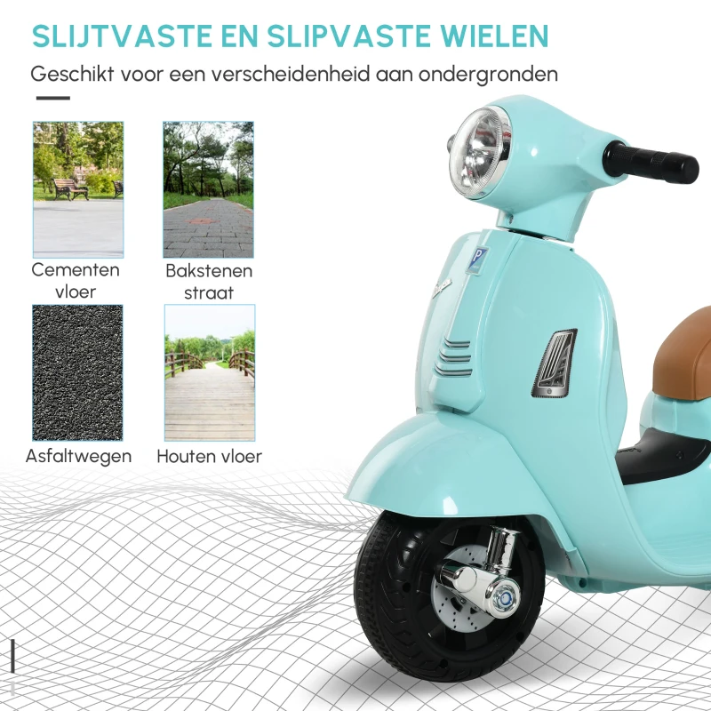 HOMCOM VESPA elektrische motorfiets kindermotorfiets elektrisch voertuig 18-36 maanden 3 km/h LED licht geluid PP-kunststof metaal groen 66.5 x 38 x 52 cm