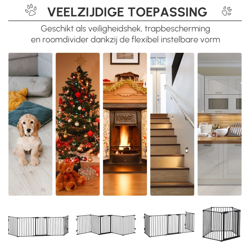 PawHut 2-in-1 Afsluithek, Huisdieren Speelplaats, Veiligheidshek, Opvouwbaar, Metaal, 300 x 3 x 74,5 cm, Zwart(m-5)