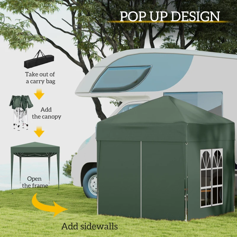 Outsunny 2 x 2m Pop Up Gazebo, w/Side Walls, Windows-Green(m-4)