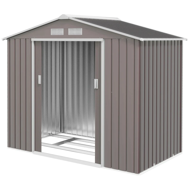 Outsunny 7ft x 4ft Lockable Polypropylene Garden Storage Shed Storage w/ Air Vents Steel Grey(m-11)