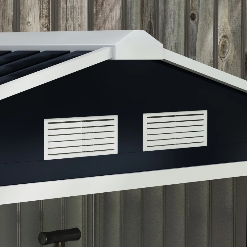 Outsunny 7ft x 4ft Lockable Garden Shed Large Patio Roofed Tool Metal Storage Building Foundation Sheds Box Outdoor Furniture, Dark Grey(m-9)