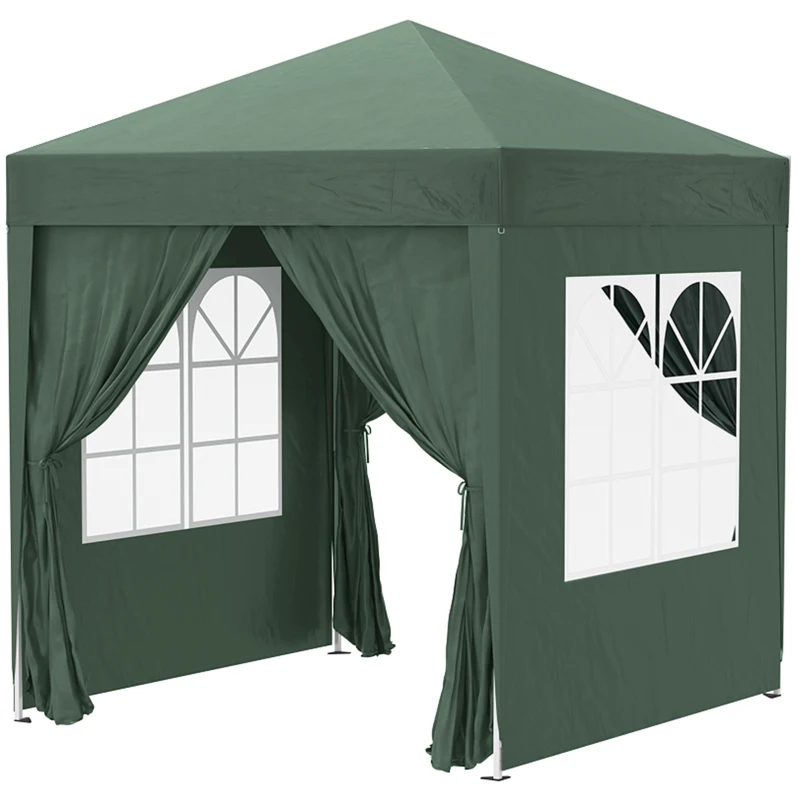 Outsunny 2 x 2m Pop Up Gazebo, w/Side Walls, Windows-Green(m-12)