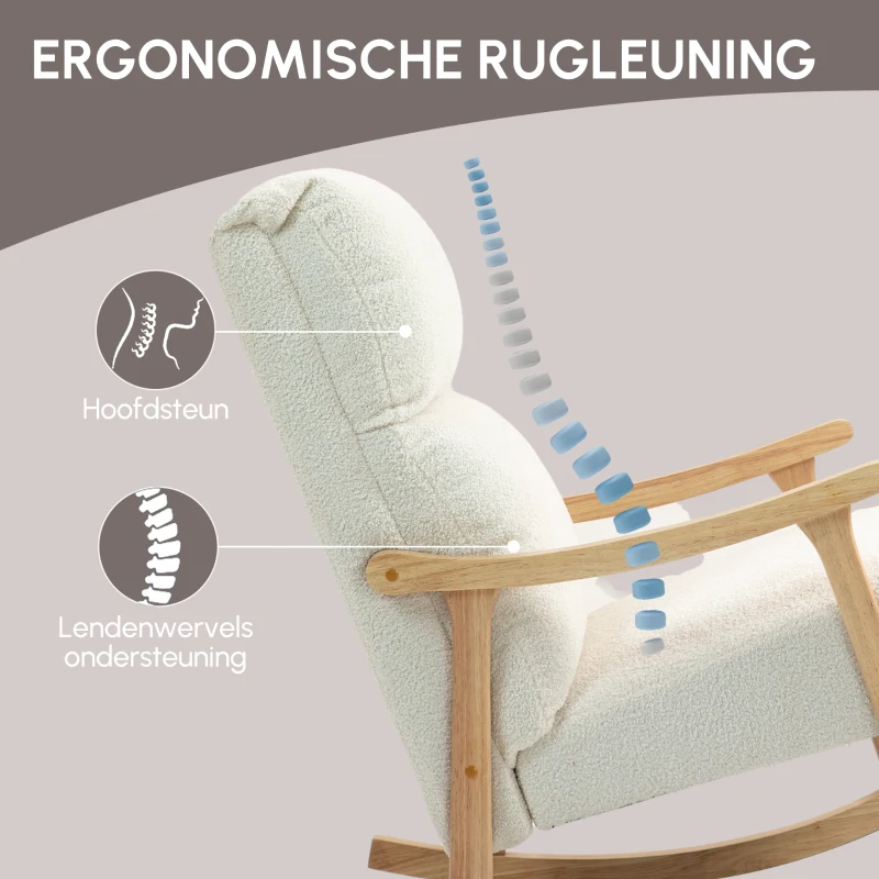 HOMCOM Schommelstoel met Fluweelachtige Bekleding, Ergonomische Rugleuning, Belastbaar tot 120 kg, 65B x 90T x 98H cm, Roomwit(m-5)