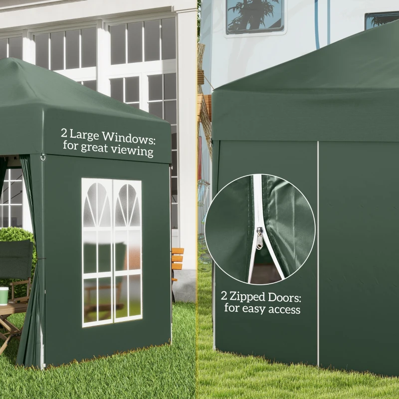Outsunny 2 x 2m Pop Up Gazebo, w/Side Walls, Windows-Green(m-7)