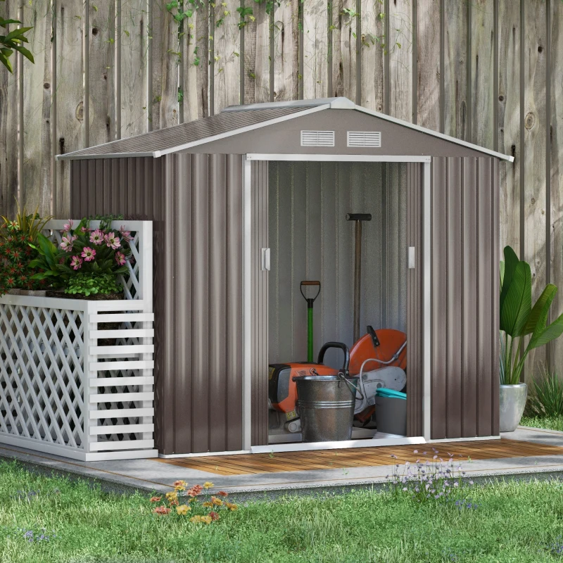 Outsunny 7ft x 4ft Lockable Polypropylene Garden Storage Shed Storage w/ Air Vents Steel Grey(m-2)