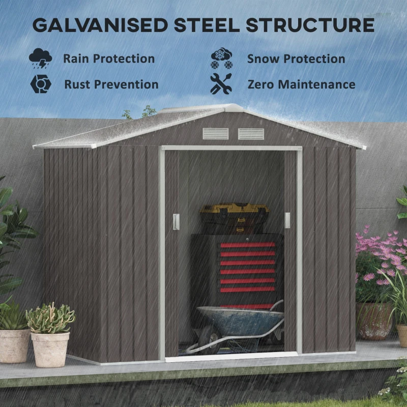 Outsunny 7ft x 4ft Lockable Polypropylene Garden Storage Shed Storage w/ Air Vents Steel Grey(m-4)
