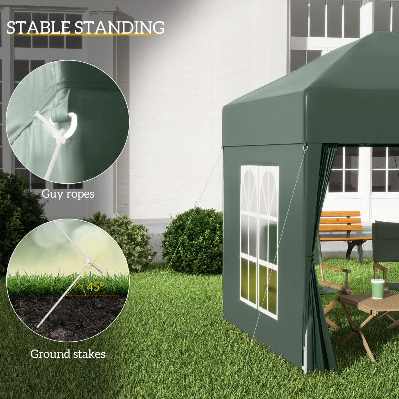 Outsunny 2 x 2m Pop Up Gazebo, w/Side Walls, Windows-Green(m-6)