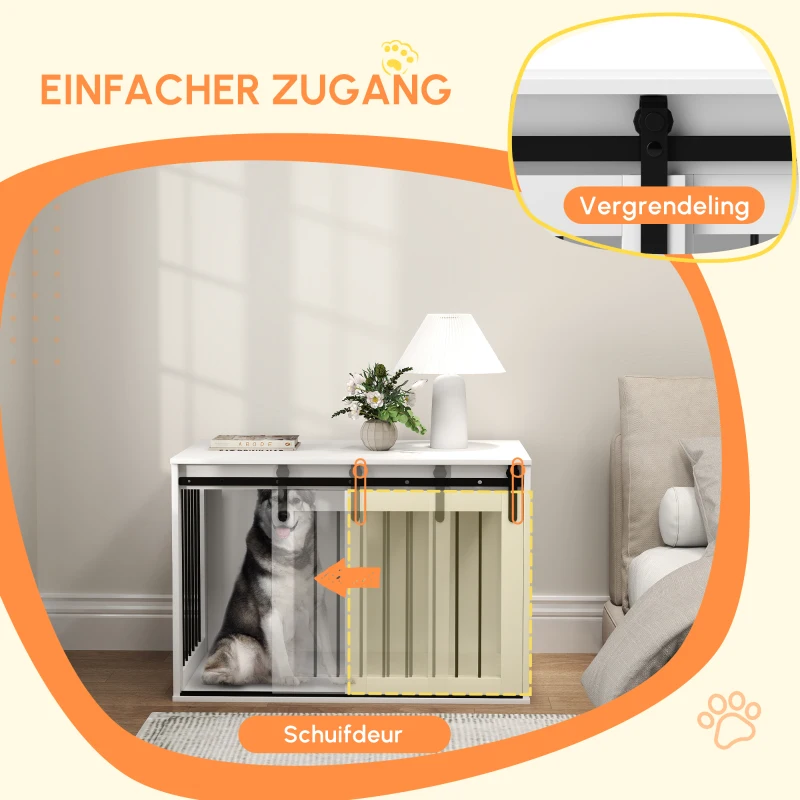 PawHut Hondenkooi met Schuifdeur, Ventilatie, Spaanplaat en Staal, 98 x 58 x 61 cm, Wit(m-7)