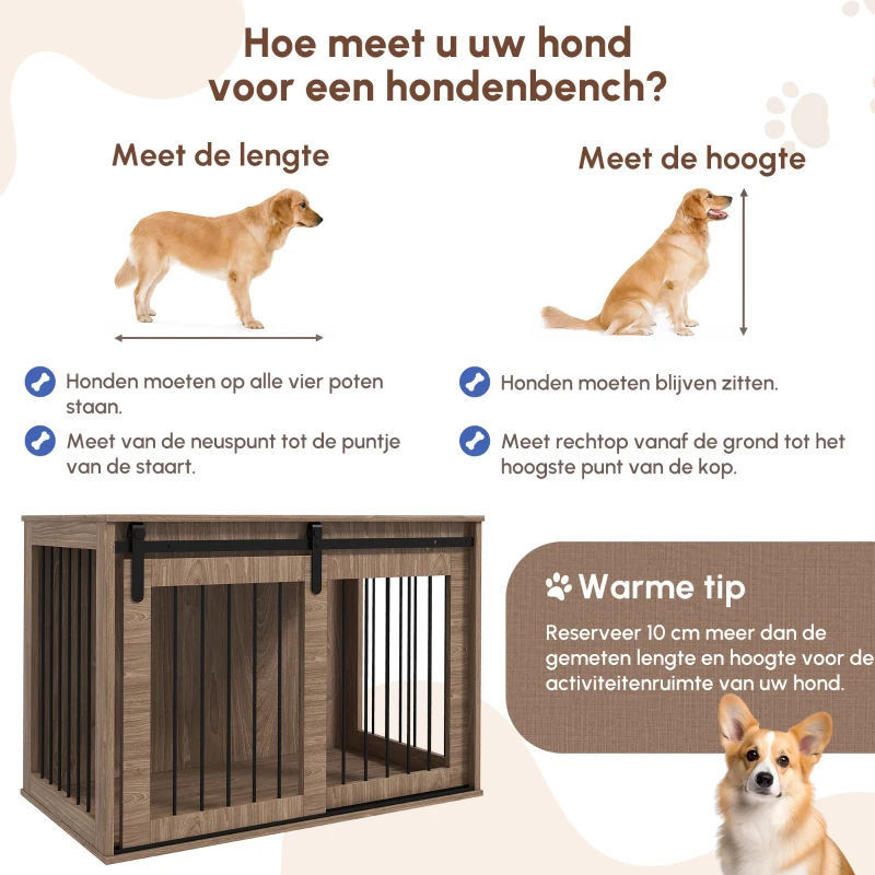 PawHut Hondenbench Hondenkooi, Afsluitbaar, Houtlook, Rustiek Ontwerp, 98 cm x 58 cm x 67 cm, Walnoot + Zwart(m-4)